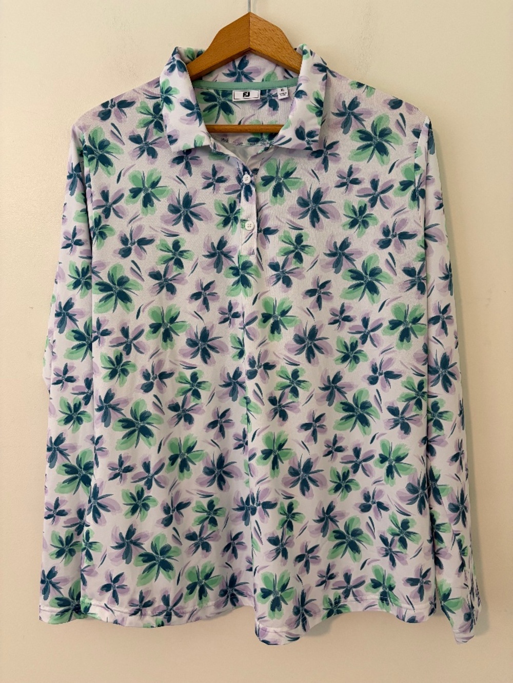 Footjoy Women's L/S Sun Protection Shirt Floral Collared Golf Size XL Lavender